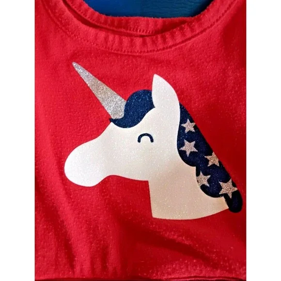 dress 18 month Girls Cat And Jack Red Tank with Unicorn Tooling baby infant wear - Picture 3 of 4